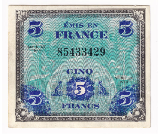 France Note 1944 5 Francs, AU (tear)