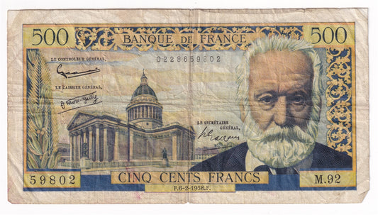 France Note 1958 500 Francs, F (holes)