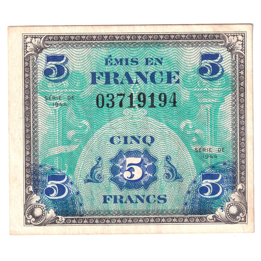 France 1944 Pick #115a 5 Francs EF (holes)