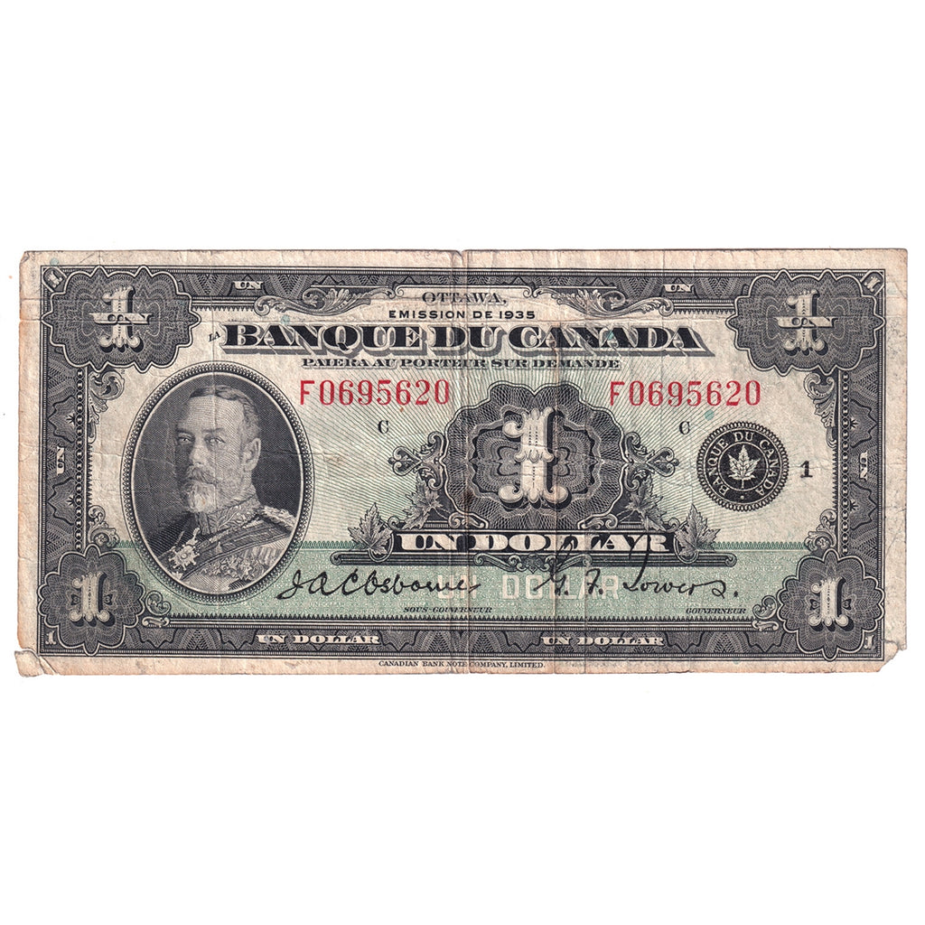 BC-2 1935 Canada $1 Osborne-Towers, French, F (Dam'g)