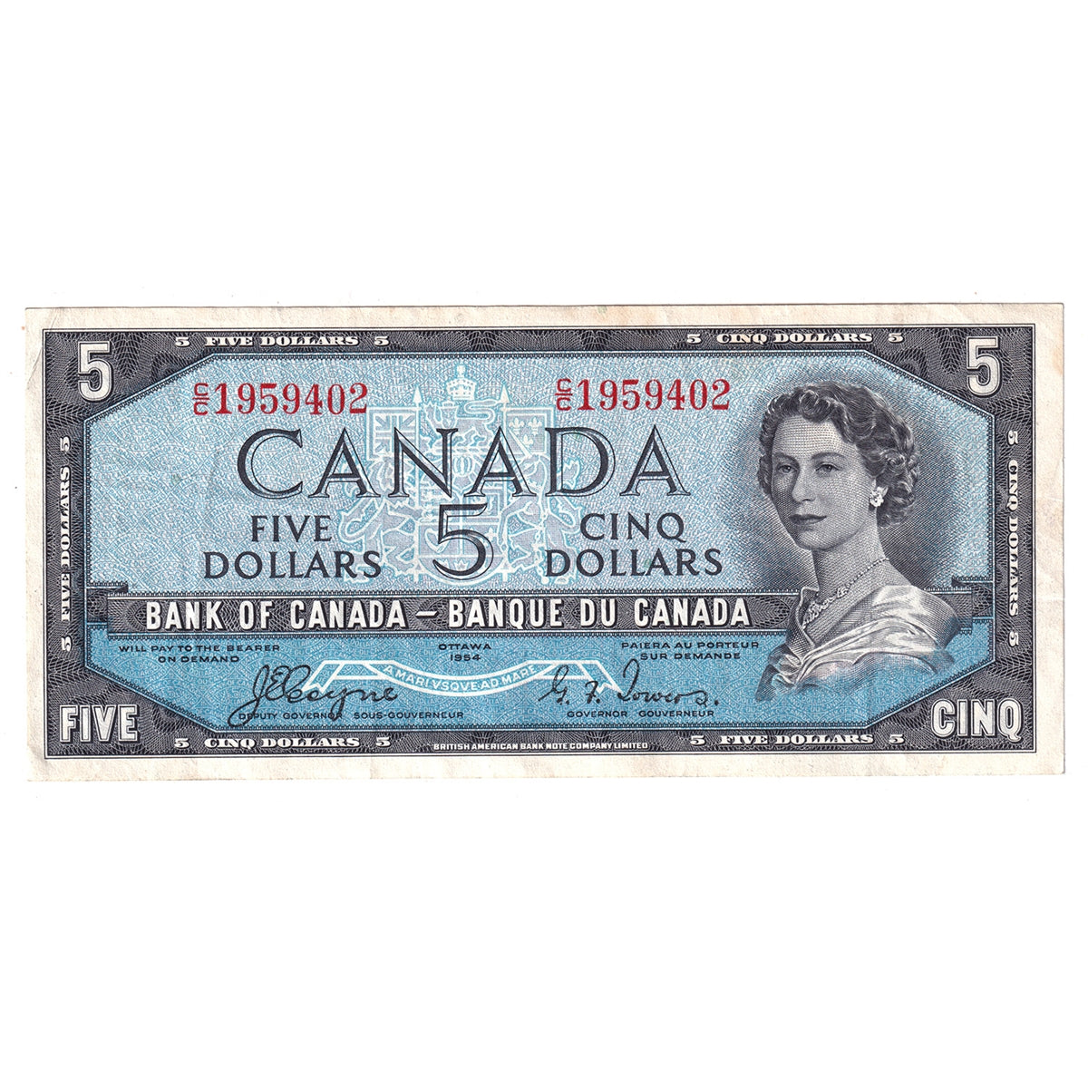 BC-31a 1954 Canada $5 Coyne-Towers, Devil's Face, C/C, VF-EF (VF30)