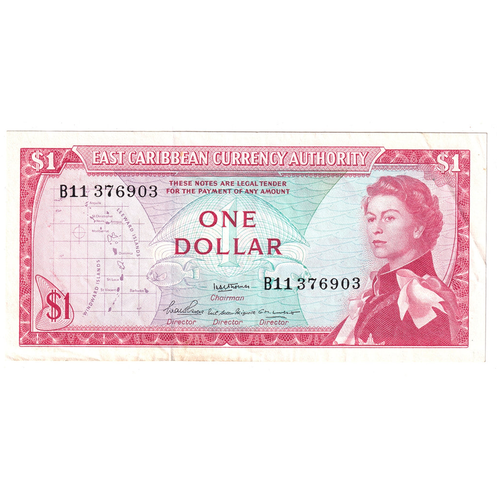 East Caribbean States Note, 1965 1 Dollar, Signature 2, Pick #13a, AU
