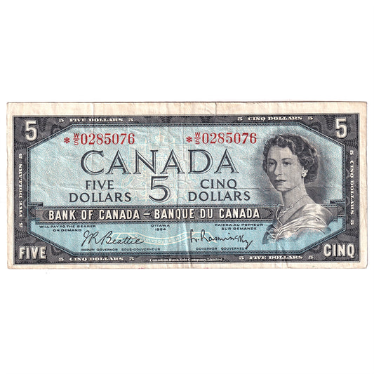 BC-39bA 1954 Canada $5 Beattie-Rasminsky, Replacement, *W/S, VF (Tear)