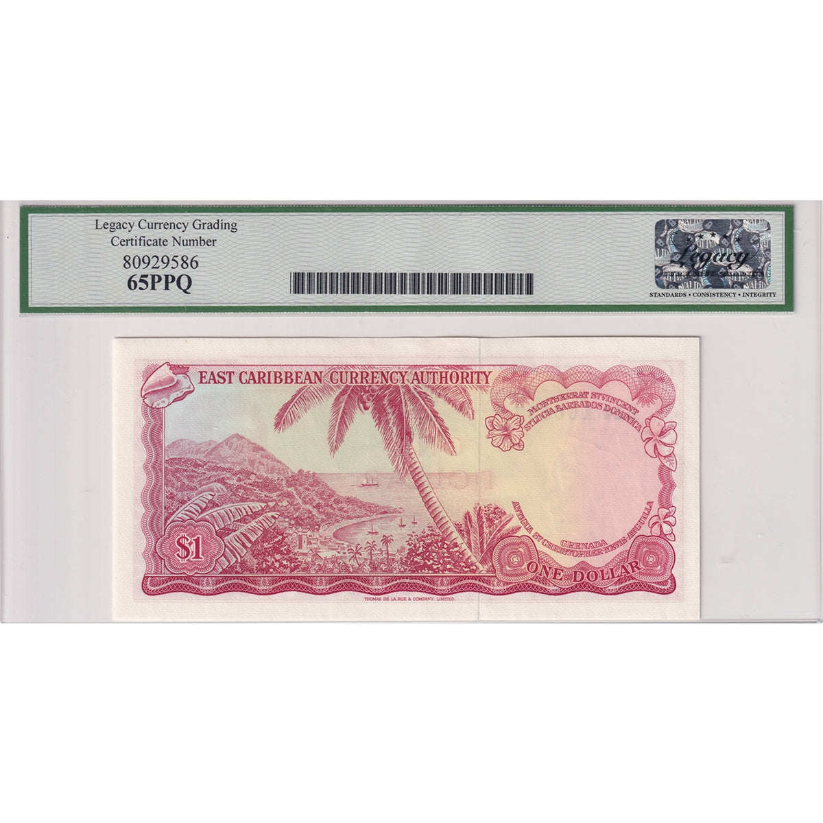 Eastern Caribbean States Note, 1965 1 Dollar, Pick #13b, Legacy Certified GUNC-65 PPQ
