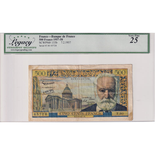 France Note, 1957-58 500 Francs, Pick #133b, Legacy Certified VF25 (Issues)