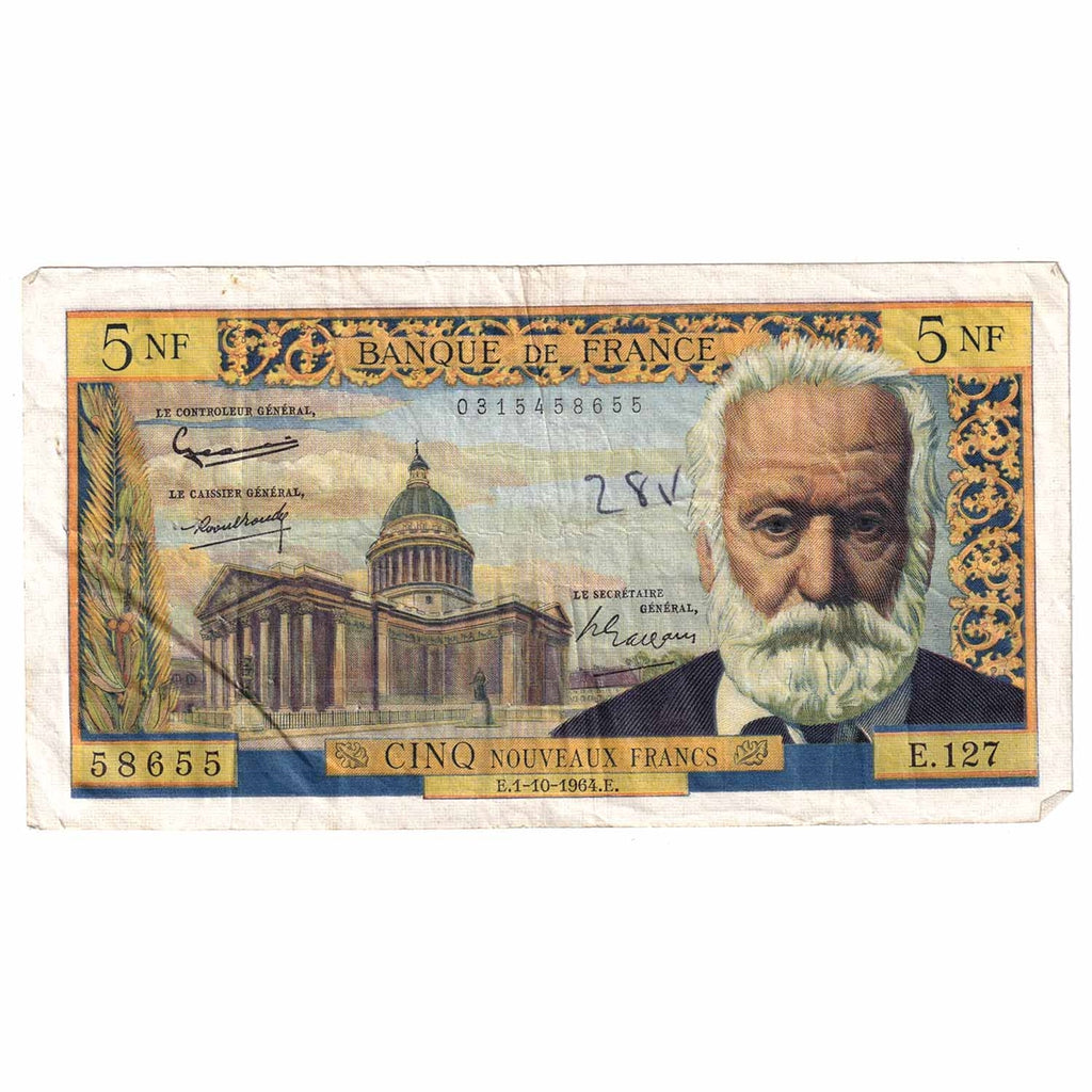 France Note 1964 5 Nouveaux Francs VF (damaged)