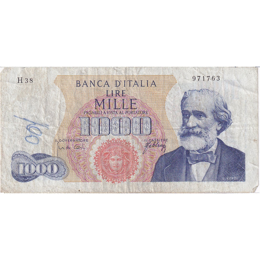 Italy Note 1966 1000 Lire, VF (damaged)