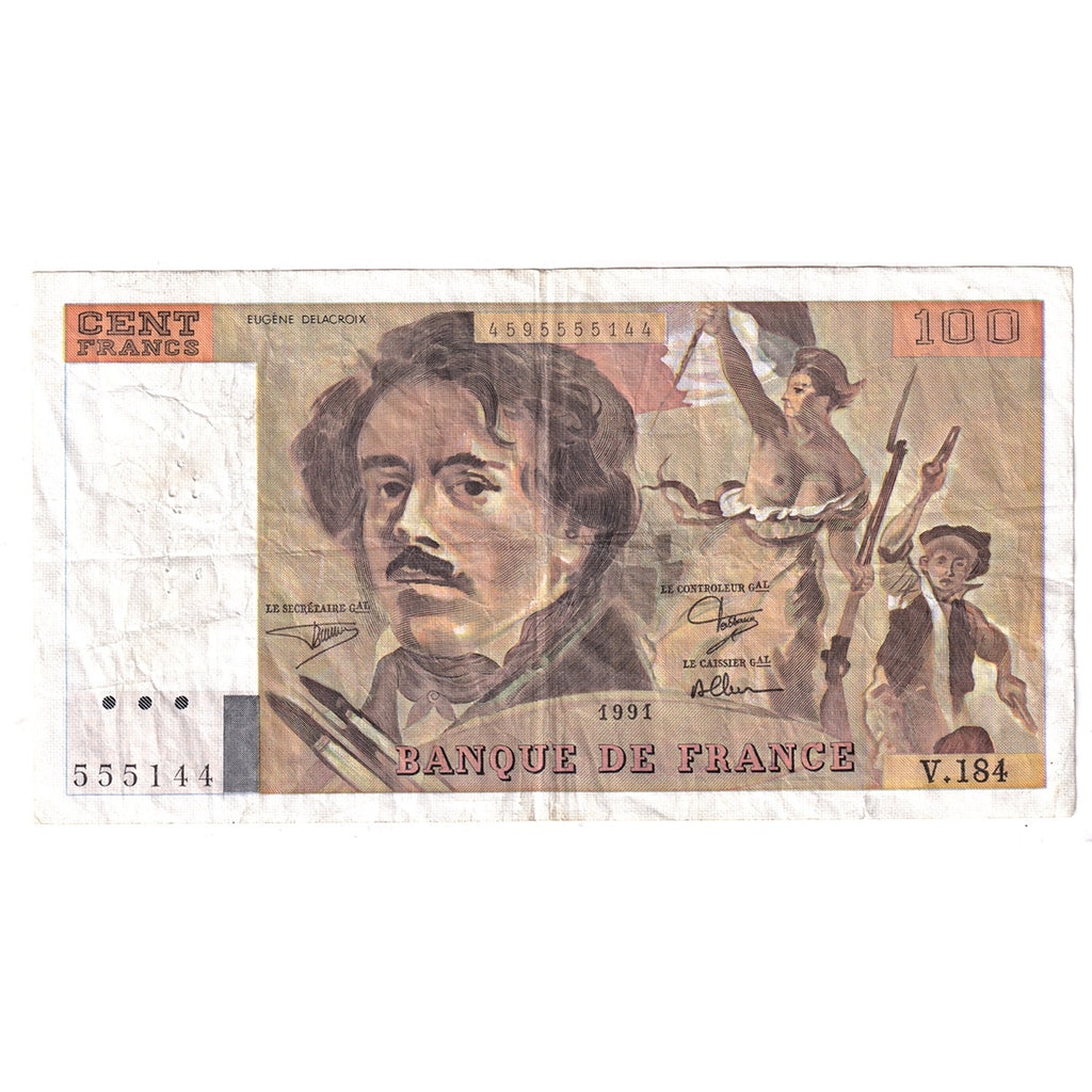 France 1991 100 Francs Note, Pick #154f, VF (Holes)