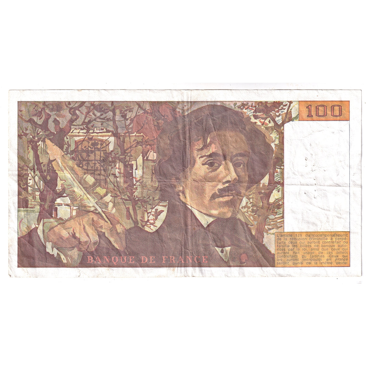 France 1991 100 Francs Note, Pick #154f, VF (Holes)