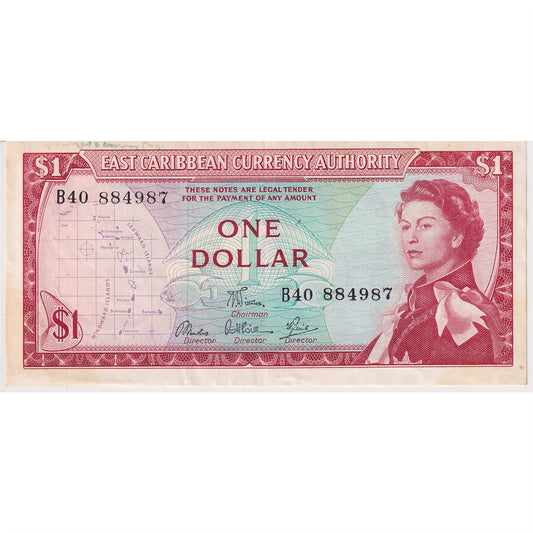 East Caribbean States 1965 1 Dollar Note, Pick #13d, Signature 6, AU