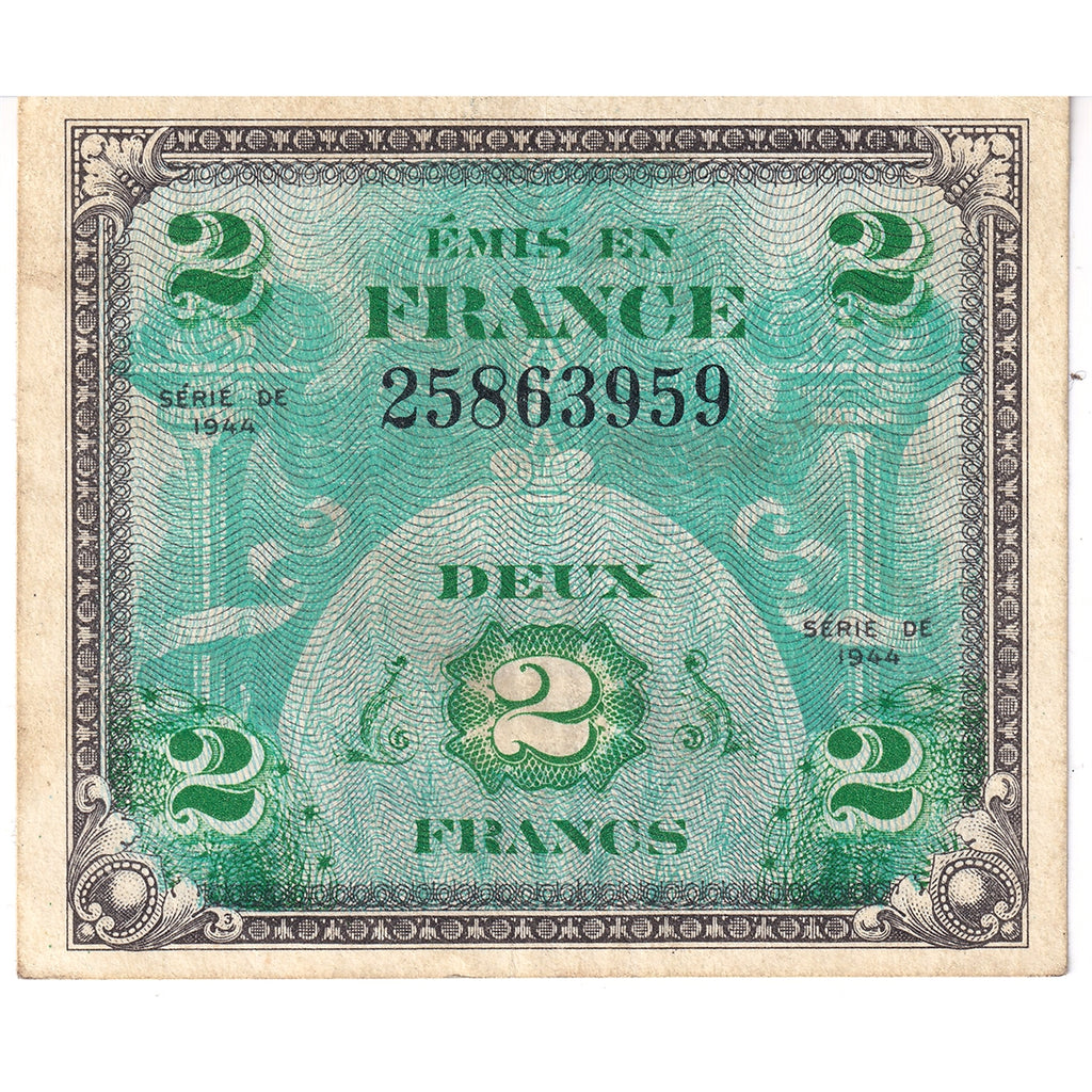 France 1944 2 Francs Note, Pick #114a, EF