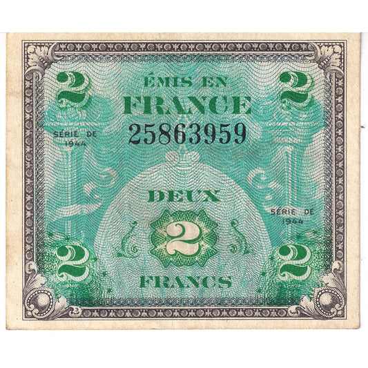 France 1944 2 Francs Note, Pick #114a, EF