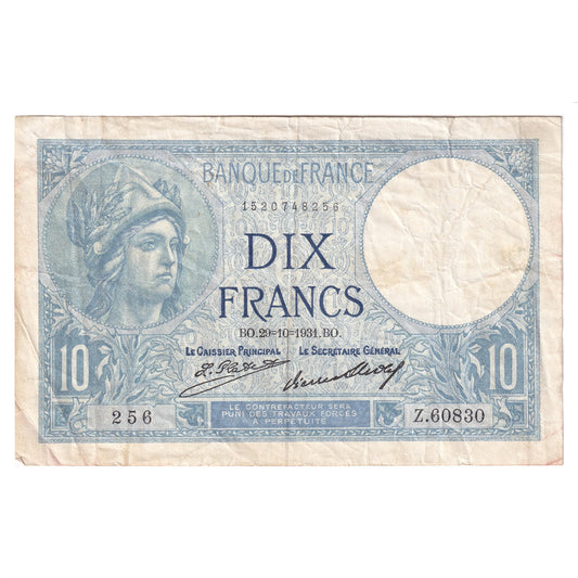 France 1931 10 Francs Note, Pick #73d, VF