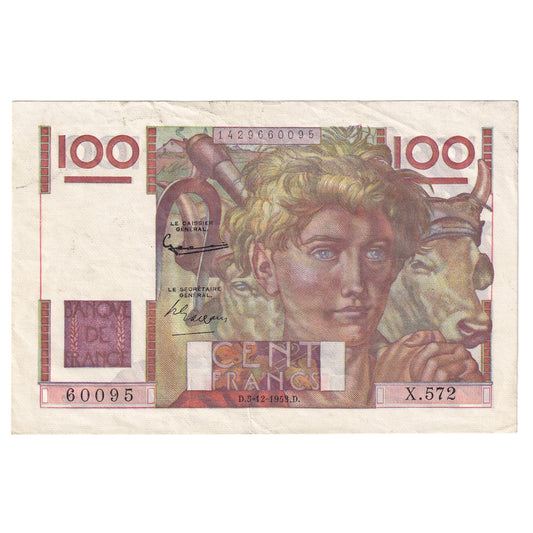 France 1953 100 Francs Note, Pick #128d, EF