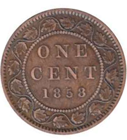 1858 Canadian 1-cent coin